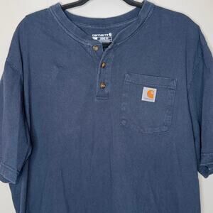 Carhartt Mens Size Large Tall Navy Blue Short Sleeve Pocket Polo TShirt